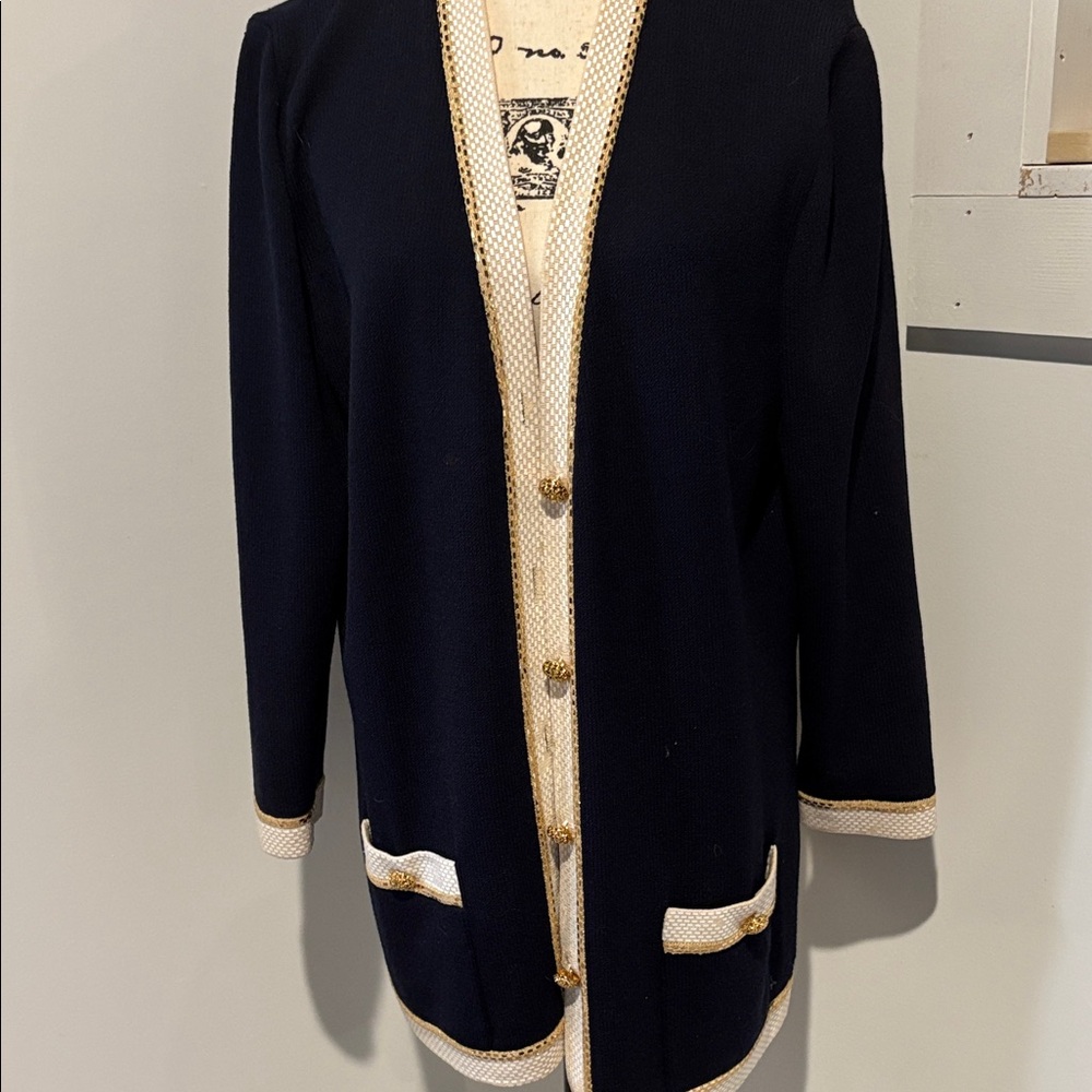 St. John Navy and Cream Pantsuit